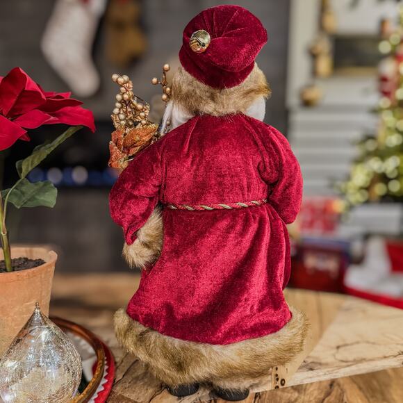 Red & Gold Porcelain Santa Christmas Tabletop Decor French Horn Cornucopia, 18"H - Picture 5 of 12